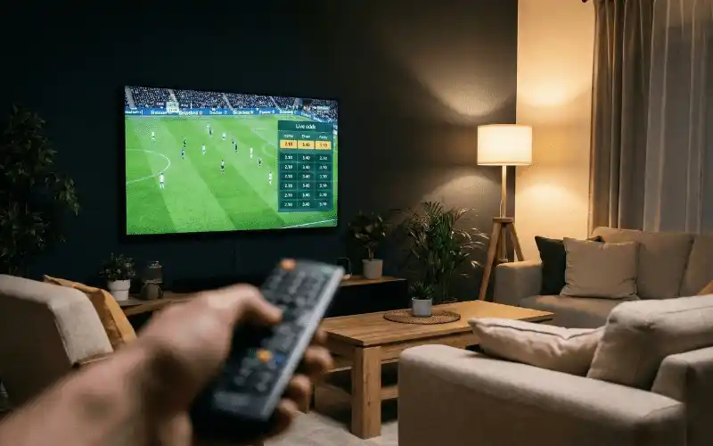 Dynamische Quotenver&auml;nderung w&auml;hrend eines Fu&szlig;ballspiels auf einem Bildschirm
