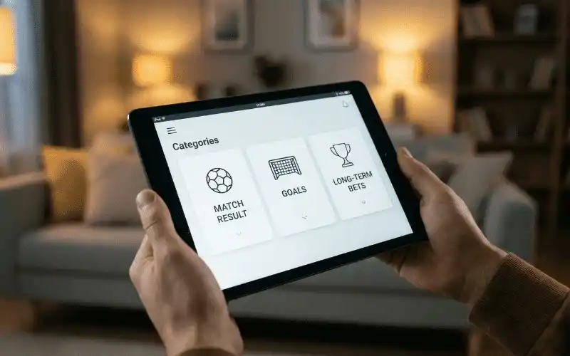 &Uuml;bersicht verschiedener Wettarten bei Champions League Spielen auf einem Tablet