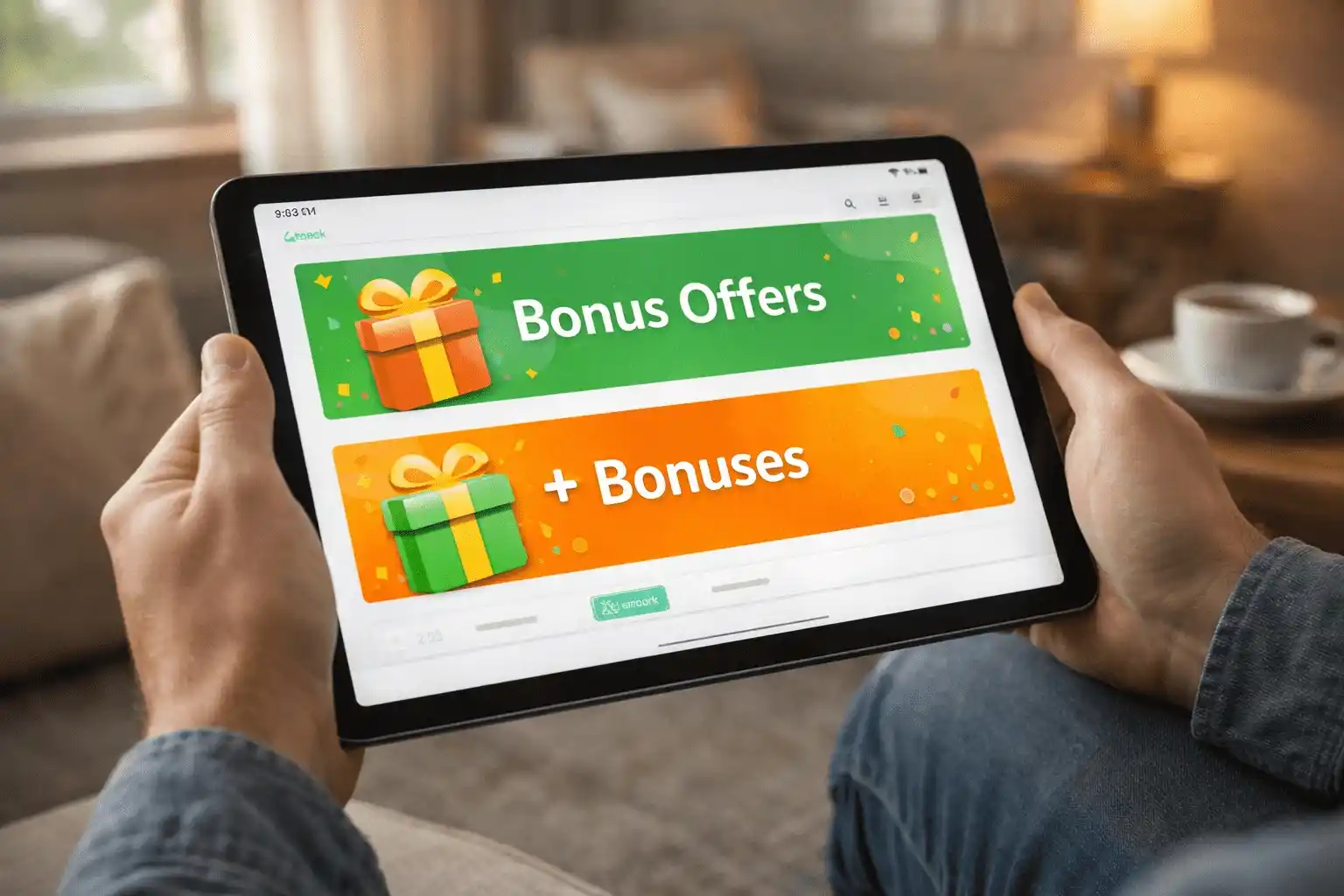 Verschiedene Wettbonus-Angebote und Promotionen auf einem Tablet dargestellt